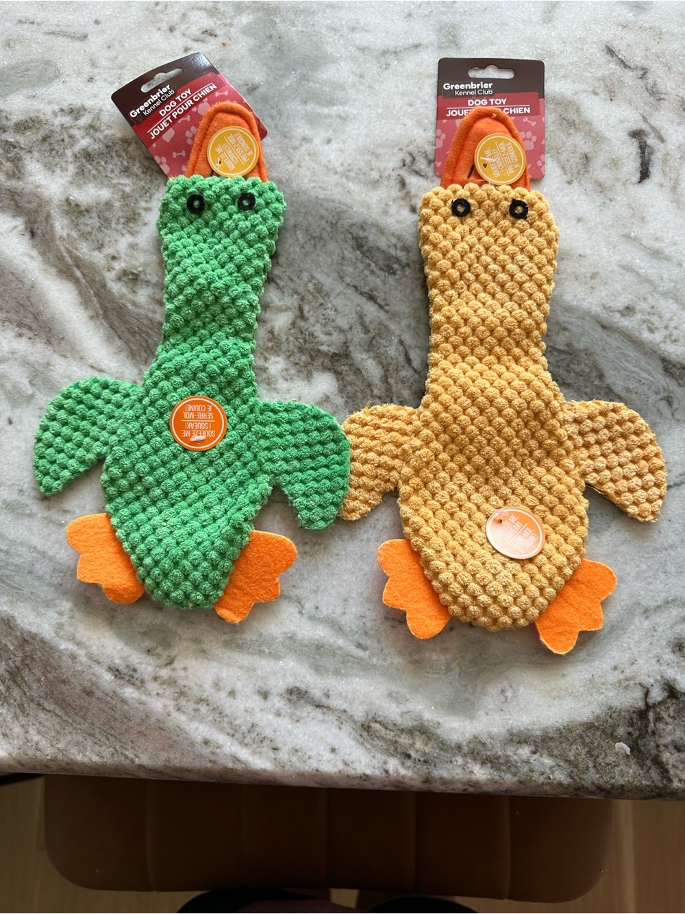 Plush interactive duck Dog Toy lot of 2 Green and Yellow
